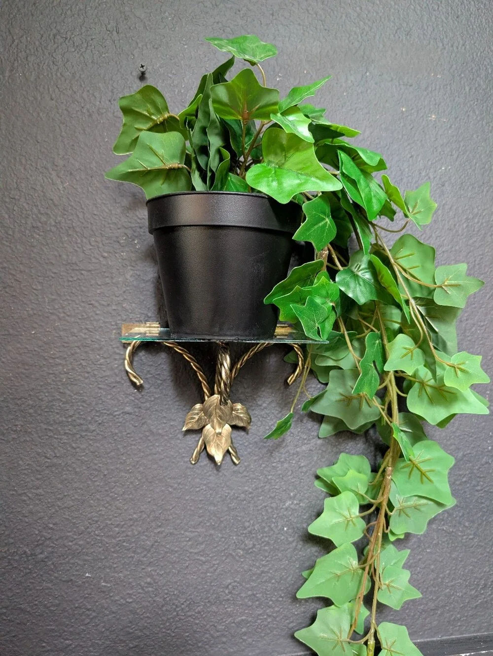 Vintage Mid Century Brass Glass Decorative Leaf Design Shelf Wall Bracket 7